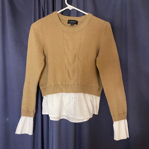 Laundry By Shelli Segal Preppy Embellished Layered Sweater Cuffs Size Medium - Picture 1 of 8
